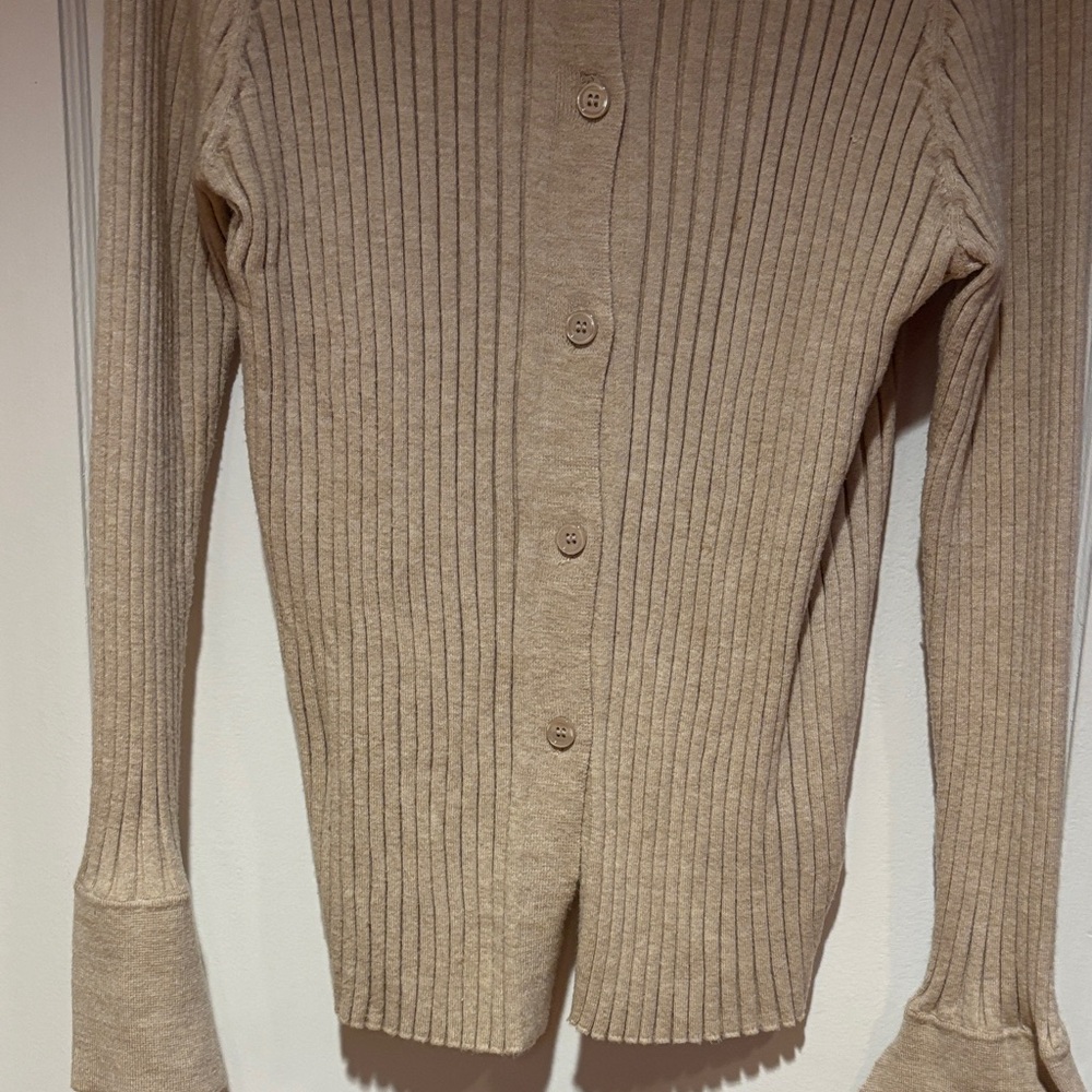 Lea & Viola Beige Ribbed Cardigan - Picture 3 of 9